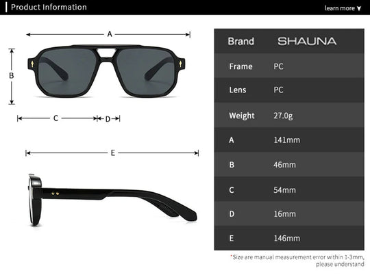 SHAUNA Retro Doppel Brücken Quadrat Sonnenbrille Frauen Gradient Shades UV400 Mode Marke Designer Nieten Männer Sonnenbrille Festival Outfits | Techno Shirts | Rave Clothing