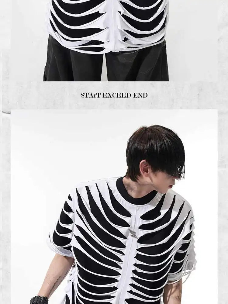 LUZHEN 2025 Sommer Neue Original Personalisierte Aushöhlen Patchwork Design Gefälschte Zwei Stück T-shirts männer High Street Tops JY1125 Festival Outfits | Techno Shirts | Rave Clothing