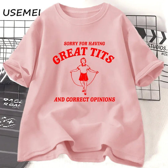 Sorry for To Have Great Tits T-Shirts, lässiges Kurzarm-T-Shirt, lustiges Zitat, Feminismus-T-Shirt, Damenbekleidung, Tops, weibliche T-Shirts Festival Outfits | Techno Shirts | Rave Clothing