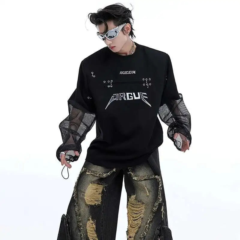 LUZHEN Mode Neue Original Gaze Spleißen Design Langarm T Shirts männer 2025, Trendy Nische Hohe Qualität Casual Tops LZ3975 Festival Outfits | Techno Shirts | Rave Clothing