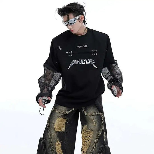 LUZHEN Mode Neue Original Gaze Spleißen Design Langarm T Shirts männer 2025, Trendy Nische Hohe Qualität Casual Tops LZ3975 Festival Outfits | Techno Shirts | Rave Clothing