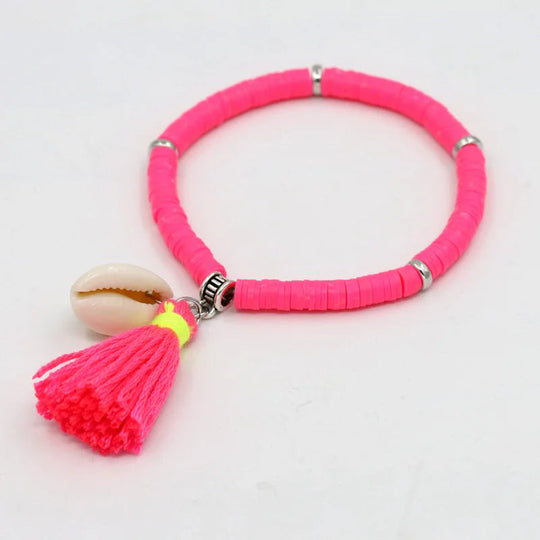 Handgemachte Schmuck Boho Armbänder für Frauen Mode Bunte Polymer Clay Perlen Shell Quaste Armband Geschenke für Weibliche Mädchen Festival Outfits | Techno Shirts | Rave Clothing