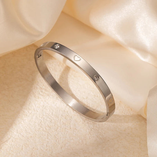 ANENJERY 316L Edelstahl Glatte Intarsien Zirkon Herz Armband für Frauen Männer Einfache Mode Temperament Schmuck Geschenke Täglich Festival Outfits | Techno Shirts | Rave Clothing