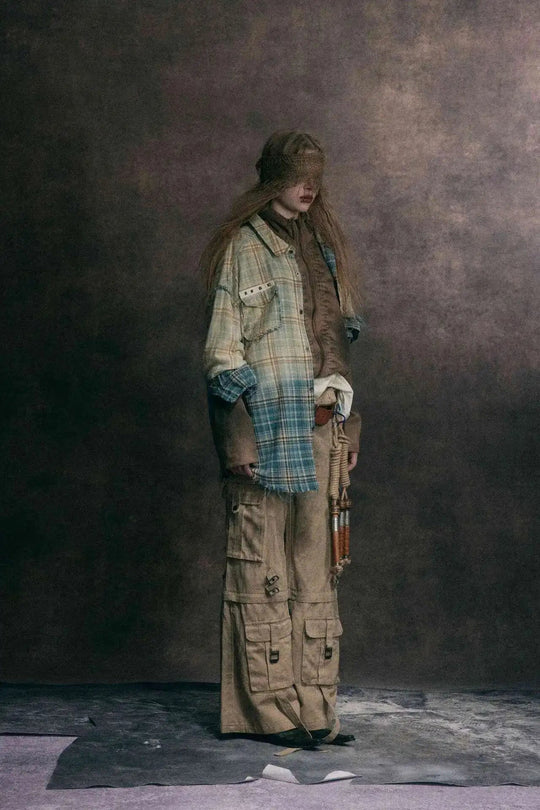 90er Jahre kariertes Festival Langarmhemd | Rave Outfit Herren Festival Outfits | Techno Shirts | Rave Clothing