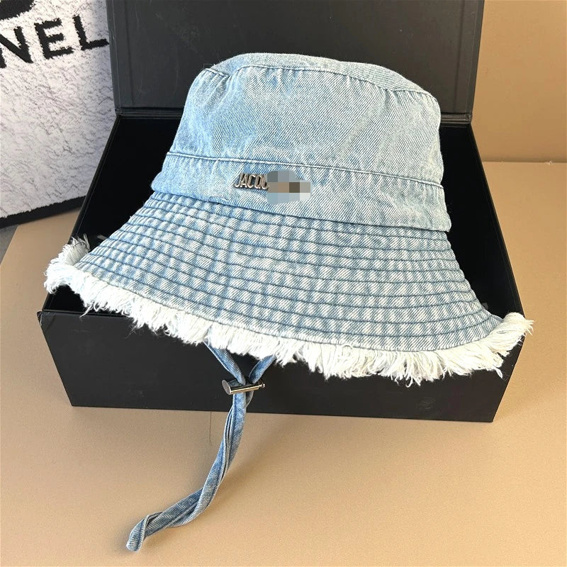 Neue braune Leopardenmuster Designer Cowboy Eimer Hüte mit Schnur Frauen Denim Strand Sonnenhut Outdoor Panama Sommer Fischer Kappe Festival Outfits | Techno Shirts | Rave Clothing