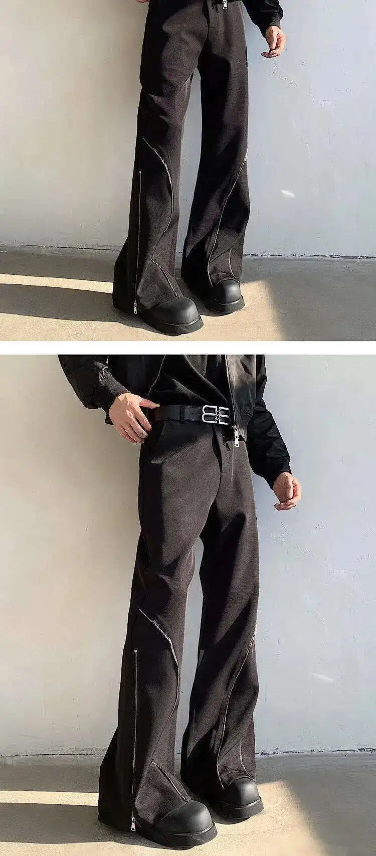 LUZHEN 2025 Frühjahr Neue Original Elegante Einfarbig Casual Hosen Herrenmode Zipper Bein Design Lose Männliche Horn Hosen LZ8361 Festival Outfits | Techno Shirts | Rave Clothing