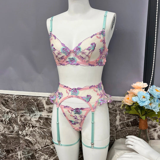 Ellolace Feen-Dessous, florale transparente Unterwäsche, Rüschen-Strumpfband, intime, zarte Unterwäsche, schöne durchsichtige Outfits Festival Outfits | Techno Shirts | Rave Clothing