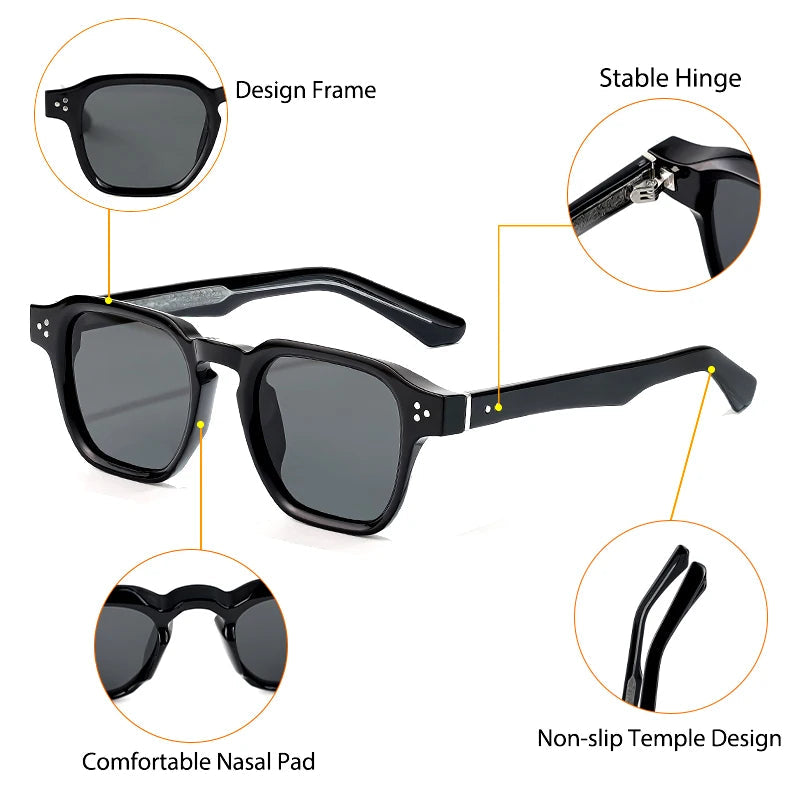 CATERSIDE Klassische Quadratische Sonnenbrille Männer Core Insert Tempel Luxus Marke Sonnenbrille Frauen Reisen Strand Party Festival Geschenke Festival Outfits | Techno Shirts | Rave Clothing