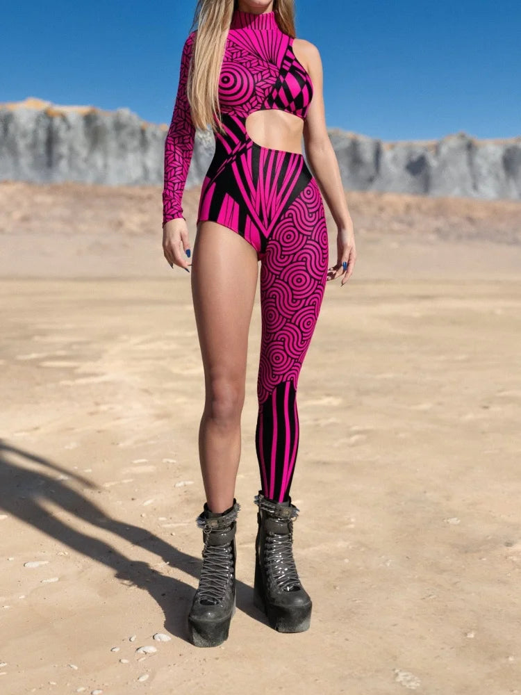 Halloween Unisex Art Irregular Lines Bodysuit Holiday Party Role Playing Solid Color Bodysuit Stage Performance Tights Costume Festival Outfits | Techno Shirts | Rave Clothing