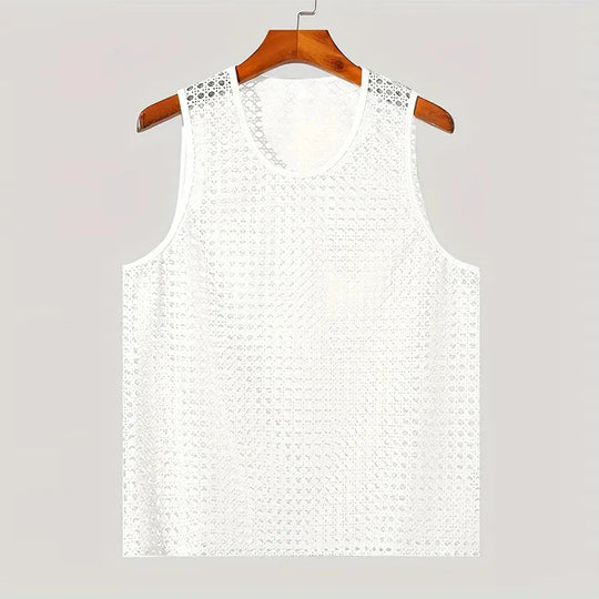 New American Style Fashion Men Tops Popular Vacation Hollow Out Mesh Vests Sexy Casual Sleeveless Tank Tops S-2XL 2025 Summer Festival Outfits | Techno Shirts | Rave Clothing
