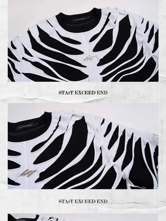 LUZHEN 2025 Sommer Neue Original Personalisierte Aushöhlen Patchwork Design Gefälschte Zwei Stück T-shirts männer High Street Tops JY1125 Festival Outfits | Techno Shirts | Rave Clothing