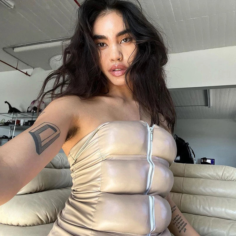 Sexy Frauen Shiny Gold Silber Bustier Crop Tops Helle PU Leder Krone Gürtel Abnehmen Taille Liebsten Low-cut Korsett top Sommer Festival Outfits | Techno Shirts | Rave Clothing