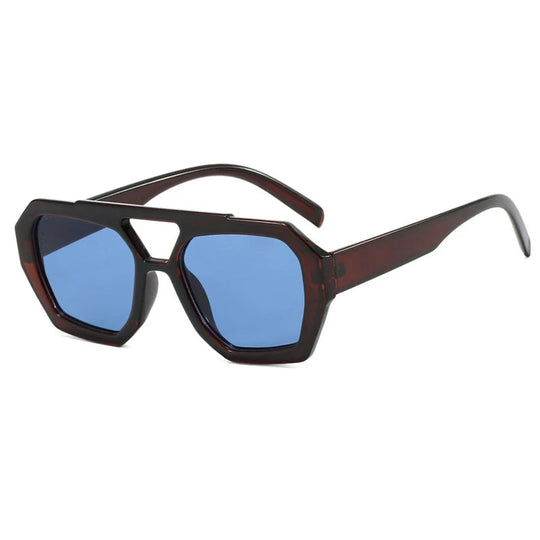 Vintage Quadratische Sonnenbrille für Frauen Männer Dicker Rahmen Doppelte Brücken Brillen Weibliche Mode Chic Polygon Sonnenbrille Leopard Blau Festival Outfits | Techno Shirts | Rave Clothing