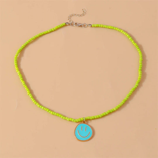 Mode Bunte Lächeln Gesicht Anhänger Halskette für Frauen Handgemachte Perlen Halskette Mädchen Party Festival Schmuck Geschenke Festival Outfits | Techno Shirts | Rave Clothing
