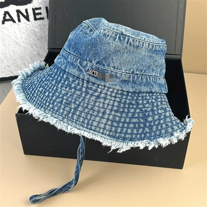 Neue braune Leopardenmuster Designer Cowboy Eimer Hüte mit Schnur Frauen Denim Strand Sonnenhut Outdoor Panama Sommer Fischer Kappe Festival Outfits | Techno Shirts | Rave Clothing