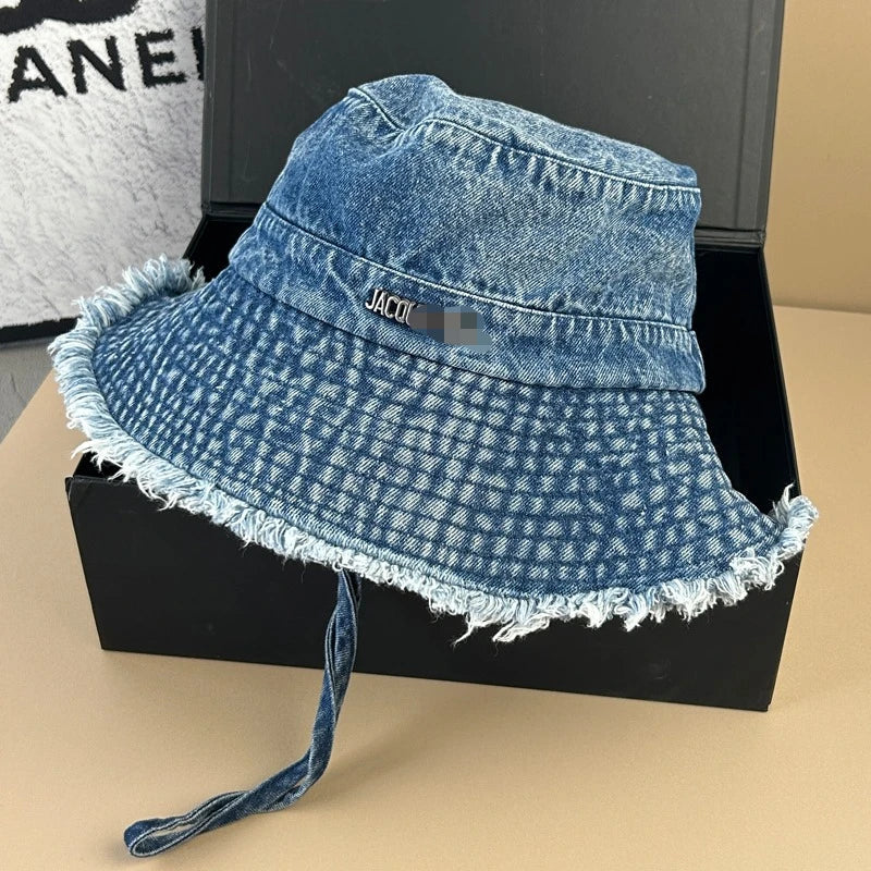 Neue braune Leopardenmuster Designer Cowboy Eimer Hüte mit Schnur Frauen Denim Strand Sonnenhut Outdoor Panama Sommer Fischer Kappe Festival Outfits | Techno Shirts | Rave Clothing