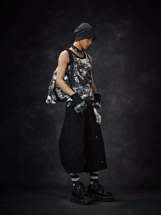 LUZHEN Streifen Patchwork Einfarbig Geerntete Hosen Männer 2025, Neue Lose Gerade Straße Casual Shorts Hosen Männliche Kleidung JY1609 Festival Outfits | Techno Shirts | Rave Clothing