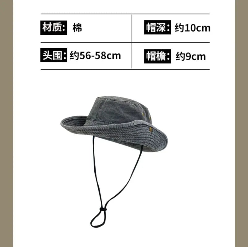 2025 Blaue Cowboy-Wander-Eimerhüte mit Schnur, Herren-Denim-Strand-Sonnenhut für Damen, Outdoor, Paar, Bob, Panama, Sommer-Fischerkappe Festival Outfits | Techno Shirts | Rave Clothing