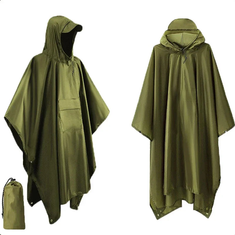 3-in-1-Militär-Regenmantel für den Außenbereich, mit Kapuze, wasserdicht, Regenponcho, Motorrad-Regenschutz, Camping, Wandern, Reisen, Regenbekleidung, Zelt Festival Outfits | Techno Shirts | Rave Clothing