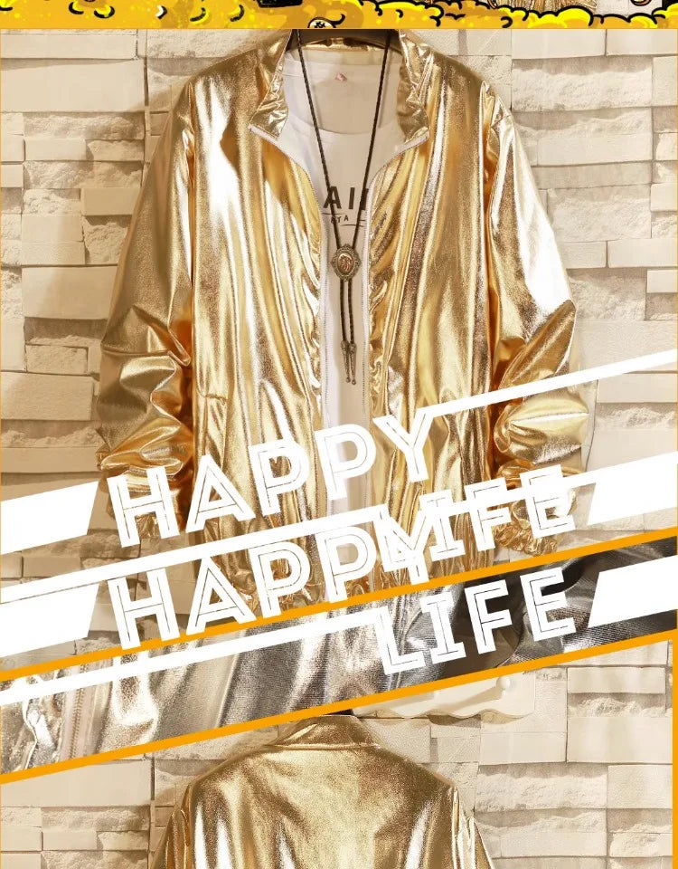 Herren-Sets, glänzende metallische Anzüge, Disco für Erwachsene, 2-teiliges Outfit, Jacke, Hose, Halloween, Anzieh, Nachtclub, Tanz, Rave, Cosplay-Kostüm Festival Outfits | Techno Shirts | Rave Clothing