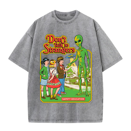 Cartoon Alien Klassische Kommunikation Druck Frauen T-shirt Atmungsaktive Baumwolle Kurzarm Gewaschen Vintage Abgenutzt Weibliche T Shirts Festival Outfits | Techno Shirts | Rave Clothing