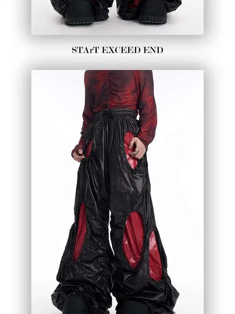 LUZHEN Personalisierte Farbkontrast Hohl Patchwork Design Weites Bein Freizeithose Herren Stilvolle High Street Baggy Hose LZ9561 Festival Outfits | Techno Shirts | Rave Clothing