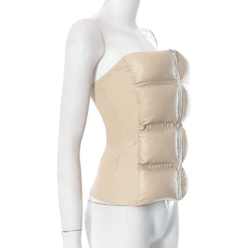 Sexy Frauen Shiny Gold Silber Bustier Crop Tops Helle PU Leder Krone Gürtel Abnehmen Taille Liebsten Low-cut Korsett top Sommer Festival Outfits | Techno Shirts | Rave Clothing