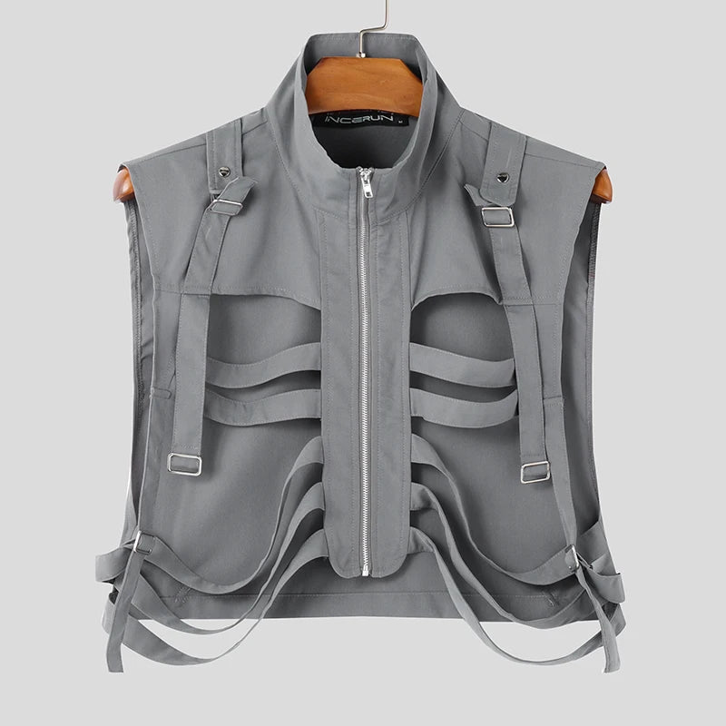 INCERUN 2024 Mens Tops Stylish Hot Sale Deconstruction Design Vests Sexy Male Personality Hollow Solid Cropped Zipper Waistcoats Festival Outfits | Techno Shirts | Rave Clothing