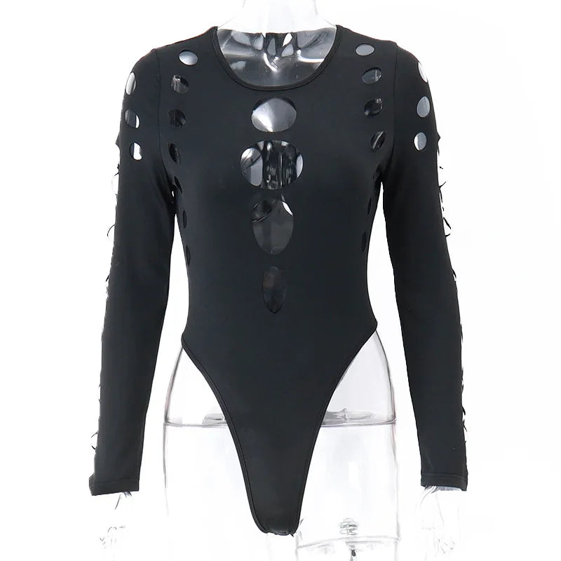 Shestyle Schwarz Aushöhlen Design Körper für Frauen Kalten Schulter Hohe Taille Sexy Halloween Heißer Dame Bodys Neue-Gefunden top Solide Festival Outfits | Techno Shirts | Rave Clothing