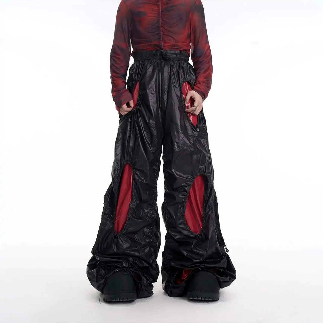 LUZHEN Personalisierte Farbkontrast Hohl Patchwork Design Weites Bein Freizeithose Herren Stilvolle High Street Baggy Hose LZ9561 Festival Outfits | Techno Shirts | Rave Clothing