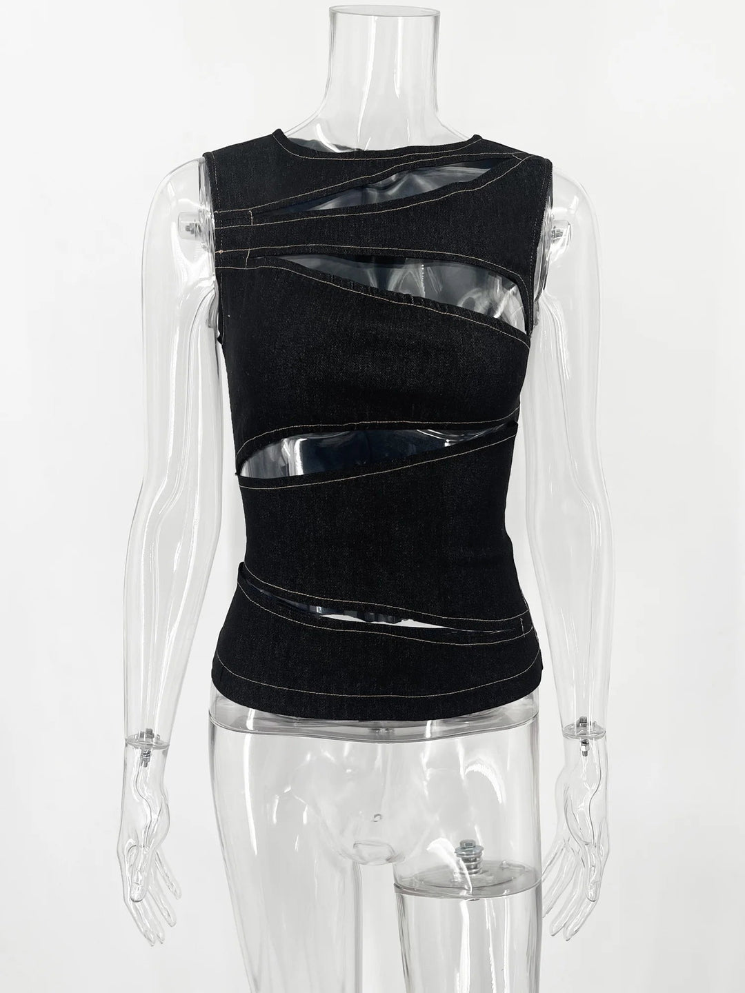 Talenza Damen-Weste, ärmellos, Rundhalsausschnitt, Sommer, einfarbig, hohl, schmale Weste, Top, modisch, sexy Streetwear, Damen, schmale Weste Festival Outfits | Techno Shirts | Rave Clothing