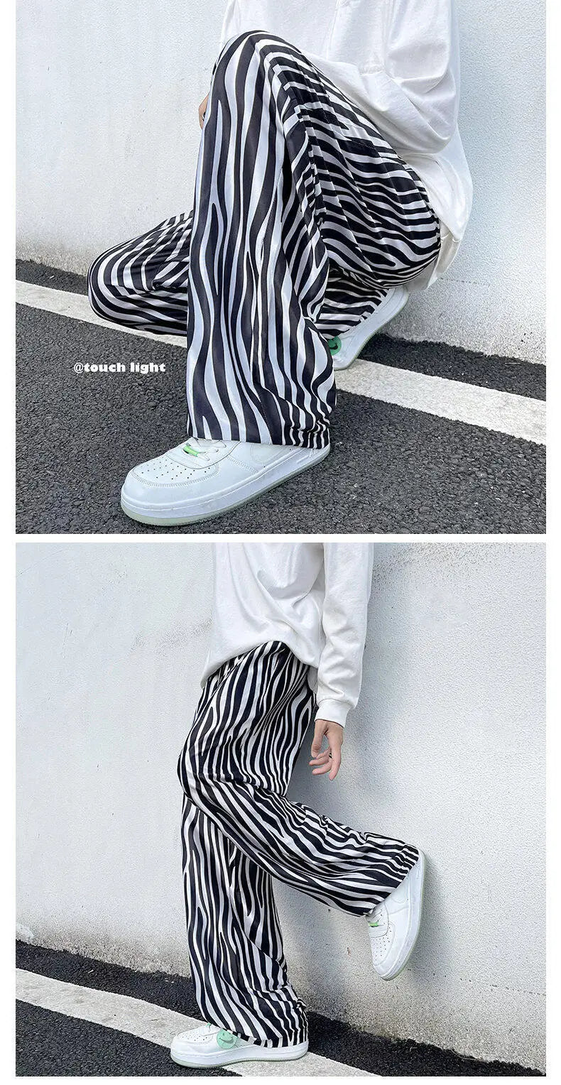 LUZHEN 2025 Sommer Farbe Kontrast Streifen Gedruckt Eis Seide Casual Hosen männer Hohe Qualität Gerade Elastische Taille Hose JY1307 Festival Outfits | Techno Shirts | Rave Clothing