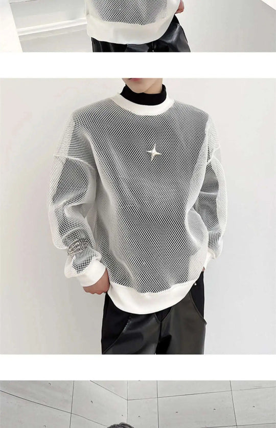 LUZHEN 2025 Frühling High Street Perspektive Original Mesh Design Pullover Herrenmode Metall Schnalle Schmücken Casual Tops LZ3027 Festival Outfits | Techno Shirts | Rave Clothing