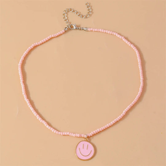 Mode Bunte Lächeln Gesicht Anhänger Halskette für Frauen Handgemachte Perlen Halskette Mädchen Party Festival Schmuck Geschenke Festival Outfits | Techno Shirts | Rave Clothing