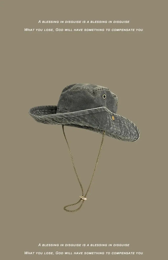 2025 Blaue Cowboy-Wander-Eimerhüte mit Schnur, Herren-Denim-Strand-Sonnenhut für Damen, Outdoor, Paar, Bob, Panama, Sommer-Fischerkappe Festival Outfits | Techno Shirts | Rave Clothing