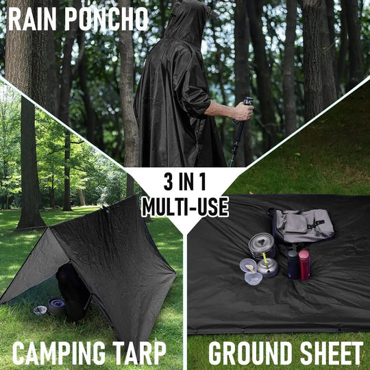 3-in-1-Militär-Regenmantel für den Außenbereich, mit Kapuze, wasserdicht, Regenponcho, Motorrad-Regenschutz, Camping, Wandern, Reisen, Regenbekleidung, Zelt Festival Outfits | Techno Shirts | Rave Clothing