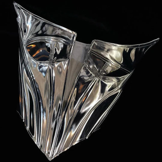 Sexy Frauen Shiny Gold Silber Bustier Crop Tops Helle PU Leder Krone Gürtel Abnehmen Taille Liebsten Low-cut Korsett top Sommer Festival Outfits | Techno Shirts | Rave Clothing