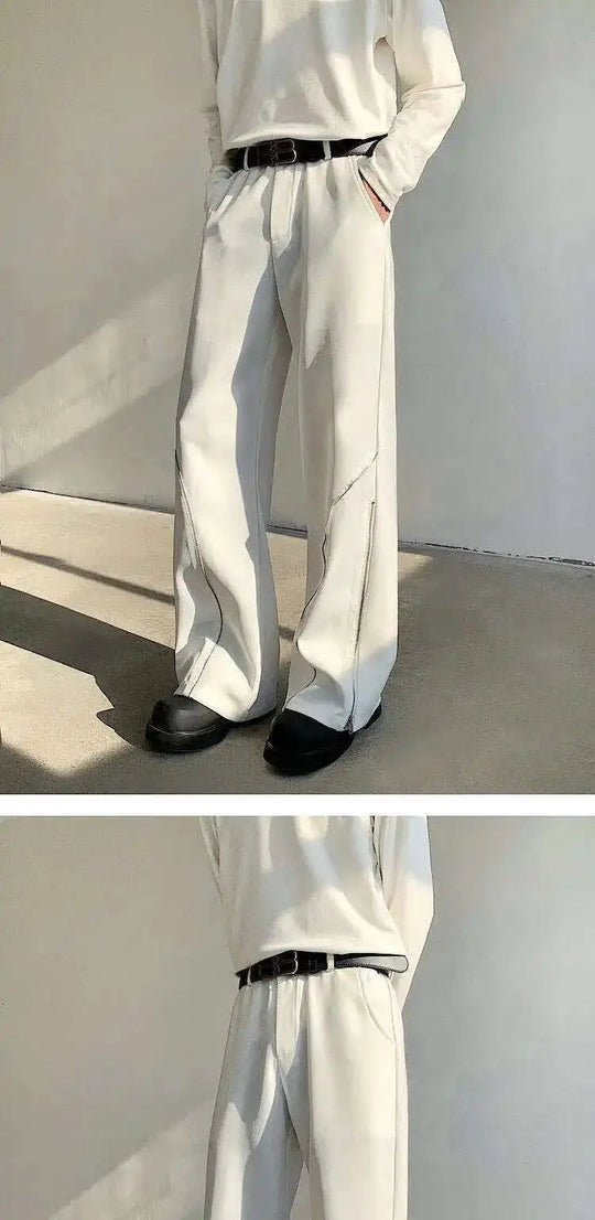 LUZHEN 2025 Frühjahr Neue Original Elegante Einfarbig Casual Hosen Herrenmode Zipper Bein Design Lose Männliche Horn Hosen LZ8361 Festival Outfits | Techno Shirts | Rave Clothing