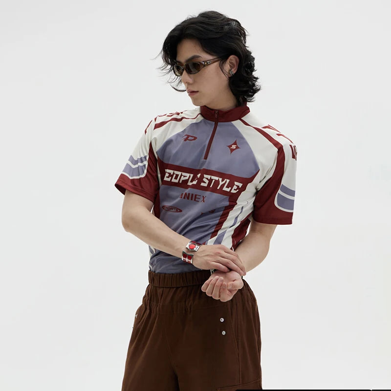 LUZHEN Original Hohe Qualität Schnell Trocknend Kurzarm T-shirts Männer 2025, Sommer Brief Farbe Kontrast Gedruckt Casual Tops JY1591 Festival Outfits | Techno Shirts | Rave Clothing