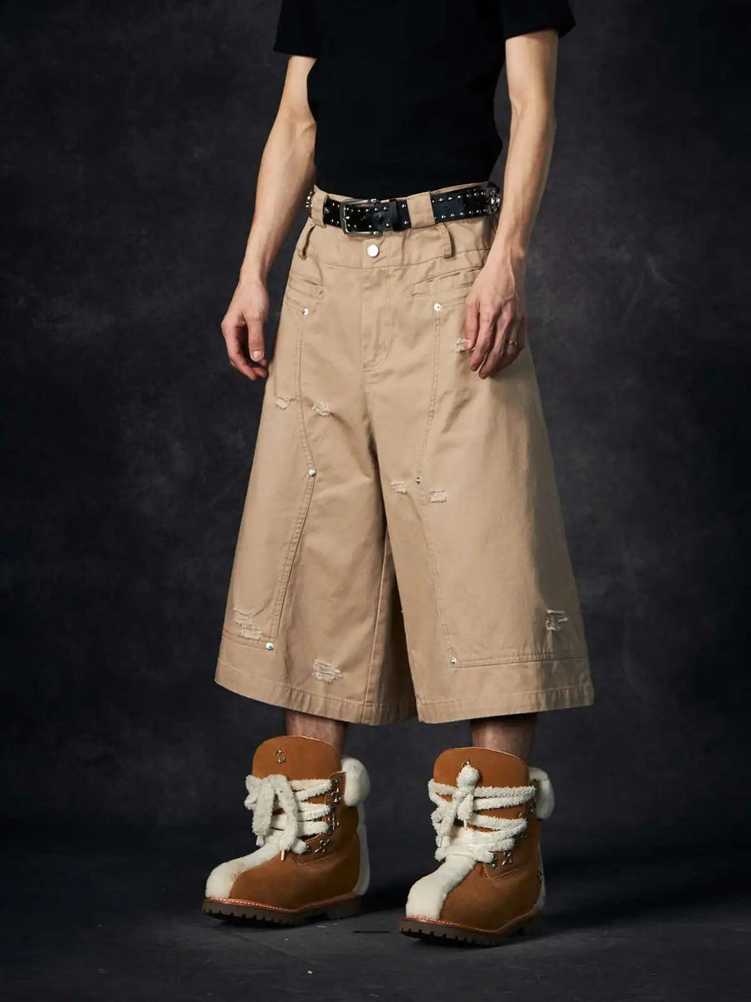 LUZHEN Streifen Patchwork Einfarbig Geerntete Hosen Männer 2025, Neue Lose Gerade Straße Casual Shorts Hosen Männliche Kleidung JY1609 Festival Outfits | Techno Shirts | Rave Clothing