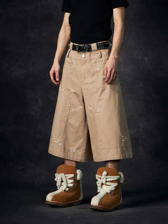 LUZHEN Streifen Patchwork Einfarbig Geerntete Hosen Männer 2025, Neue Lose Gerade Straße Casual Shorts Hosen Männliche Kleidung JY1609 Festival Outfits | Techno Shirts | Rave Clothing