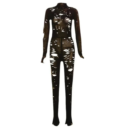 Modischer, einzigartiger Streetwear-Herbst-Damen-Strickoverall mit hoher Taille, ausgehöhlt, lässig, trendiges Langarm-Oberteil Festival Outfits | Techno Shirts | Rave Clothing