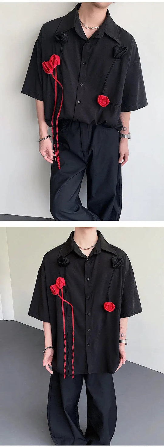 LUZHEN Original Dreidimensionale Patchwork Design Elegante Kurzarm Tops Männer der 2025 Sommer Trendy Lose Beiläufige Tops JY1625 Festival Outfits | Techno Shirts | Rave Clothing