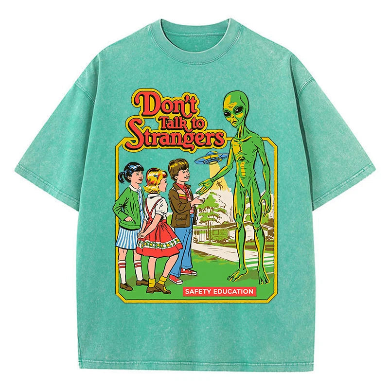 Cartoon Alien Klassische Kommunikation Druck Frauen T-shirt Atmungsaktive Baumwolle Kurzarm Gewaschen Vintage Abgenutzt Weibliche T Shirts Festival Outfits | Techno Shirts | Rave Clothing