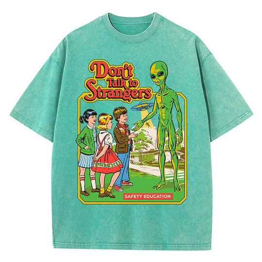Cartoon Alien Klassische Kommunikation Druck Frauen T-shirt Atmungsaktive Baumwolle Kurzarm Gewaschen Vintage Abgenutzt Weibliche T Shirts Festival Outfits | Techno Shirts | Rave Clothing