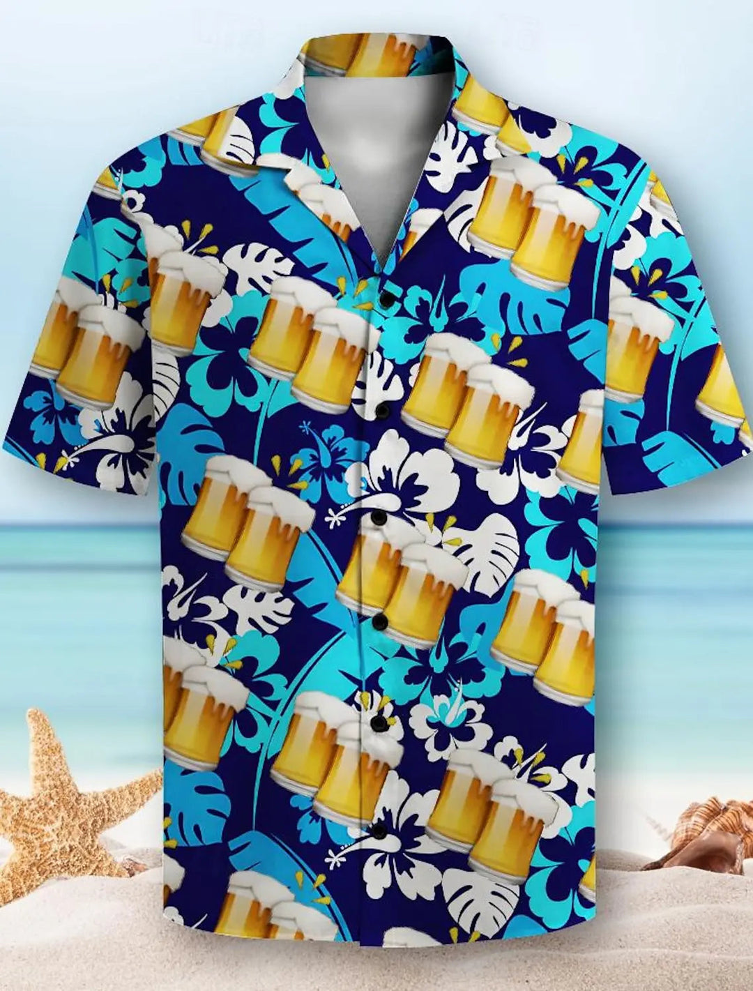Biermuster 3D-Druck Herren Kurzarm Party Alltag Urlaub Button-Down-Revershemd für Sommerresort Urlaub, hawaiianischer Stil Festival Outfits | Techno Shirts | Rave Clothing