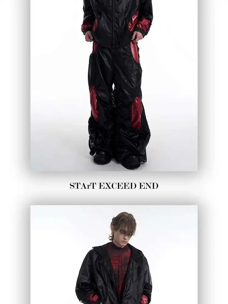 LUZHEN Personalisierte Farbkontrast Hohl Patchwork Design Weites Bein Freizeithose Herren Stilvolle High Street Baggy Hose LZ9561 Festival Outfits | Techno Shirts | Rave Clothing