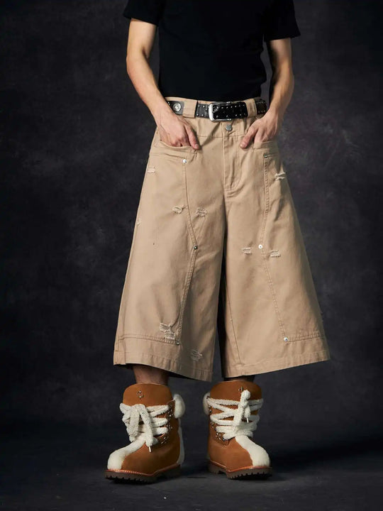 LUZHEN Streifen Patchwork Einfarbig Geerntete Hosen Männer 2025, Neue Lose Gerade Straße Casual Shorts Hosen Männliche Kleidung JY1609 Festival Outfits | Techno Shirts | Rave Clothing