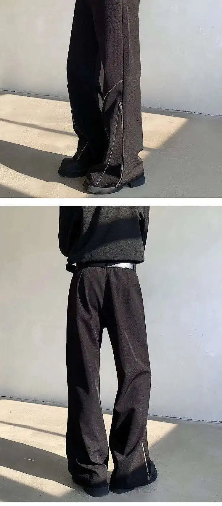 LUZHEN 2025 Frühjahr Neue Original Elegante Einfarbig Casual Hosen Herrenmode Zipper Bein Design Lose Männliche Horn Hosen LZ8361 Festival Outfits | Techno Shirts | Rave Clothing