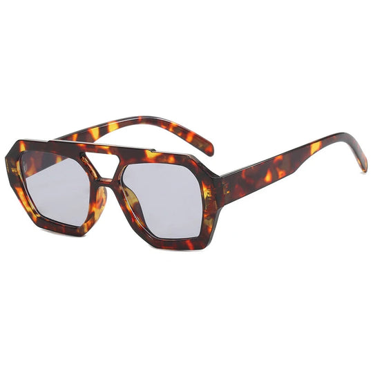 Vintage Quadratische Sonnenbrille für Frauen Männer Dicker Rahmen Doppelte Brücken Brillen Weibliche Mode Chic Polygon Sonnenbrille Leopard Blau Festival Outfits | Techno Shirts | Rave Clothing